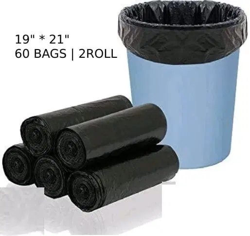 Polyethylene Disposable 30 Pcs Garbage Bags for Kitchen, Black, 19x21 inches, Set of 2