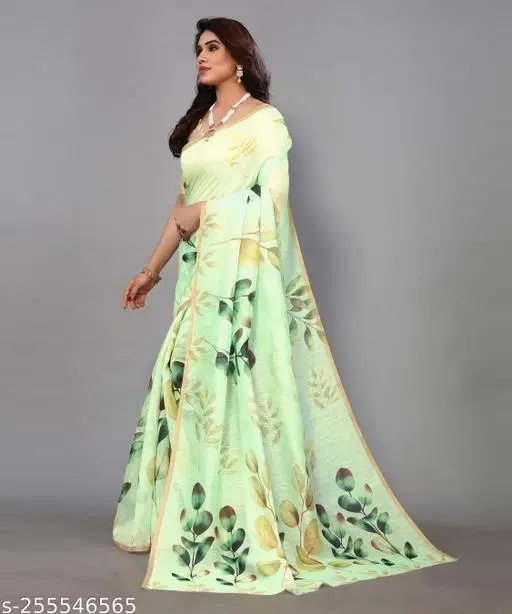 Organza Art Silk Saree for Women (Green, Free Size)