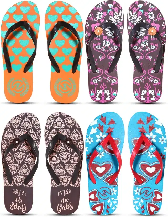 Flip Flops for Women, Pack of 4 (Multicolor, 5)