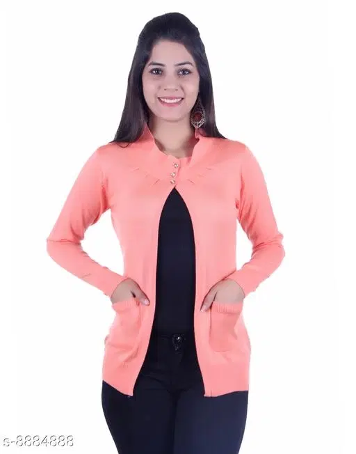 Acrylic Solid Sweater for Women (Peach, L)