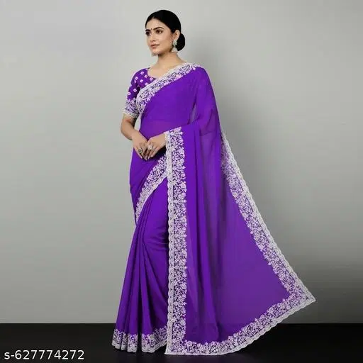 Georgette Saree for Women, Blue (5.5 M)