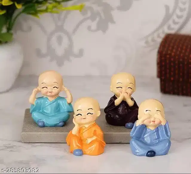 Resin Baby Monks Car Dashboard Idols, Multicolor, Set of 4