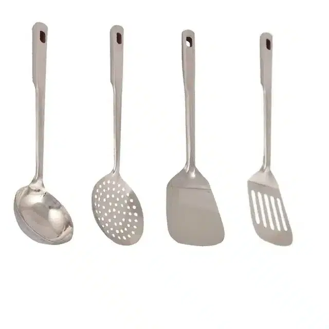 Combo of Stainless Steel Cooking & Serving Spoon Set, Pack of 4, Silver