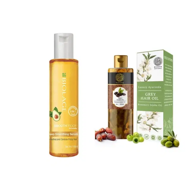 Buddha Natural Hair Oil, 150 ml with Biolage Hair Serum, 100 ml, Set of 2