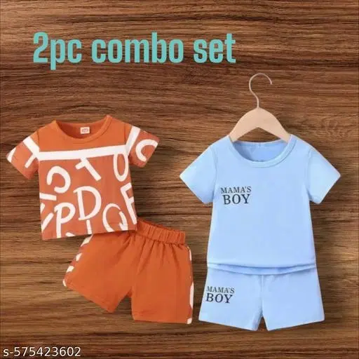 Hosiery Cotton Printed Clothing Set for Kids, Multicolor, Pack of 2 (0-6 Months)