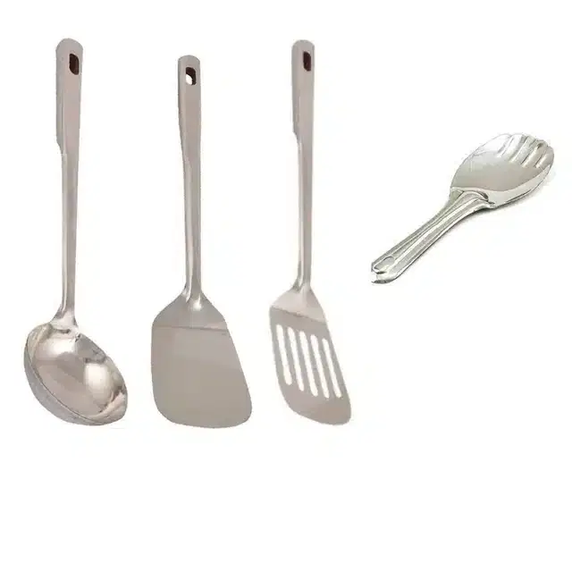 Combo of Stainless Steel Cooking & Serving Spoon Set, Pack of 4, Silver