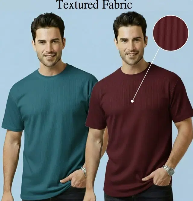 Polyester Round Neck T-shirt for Men, Multicolour, Pack of 2 (L)