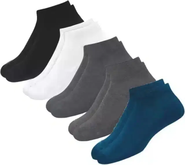Cotton Ankle Socks for Unisex, Set of 5 (Multicolor, Free Size)