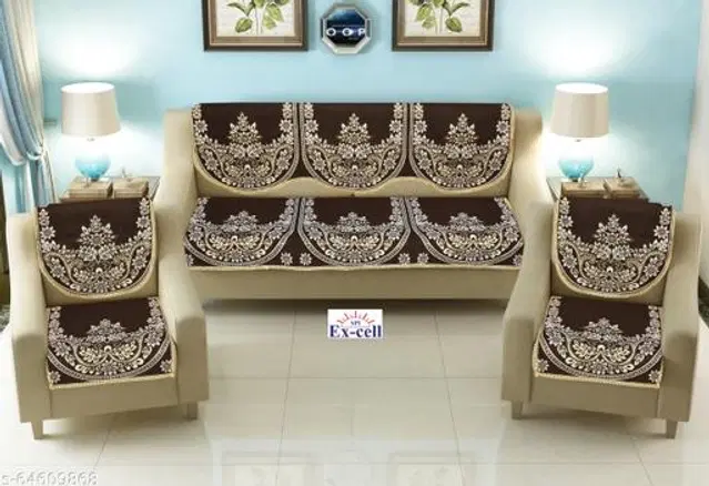 Polycotton 5 Seater Sofa Covers, Brown, Set of 1