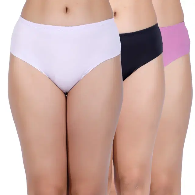 Polyester Polyamide Solid Briefs for Women, Pack of 3, Multicolor (L)