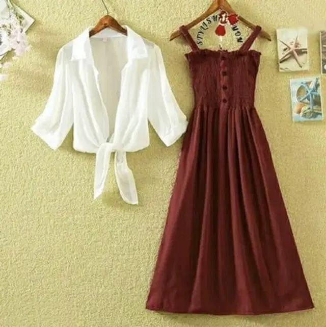 Poly Crepe Dress for Women (Maroon & White, S)