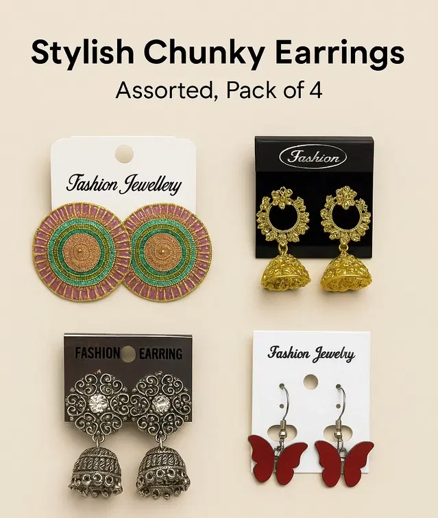 Alloy Earrings for Women (Multicolor, Set of 4)