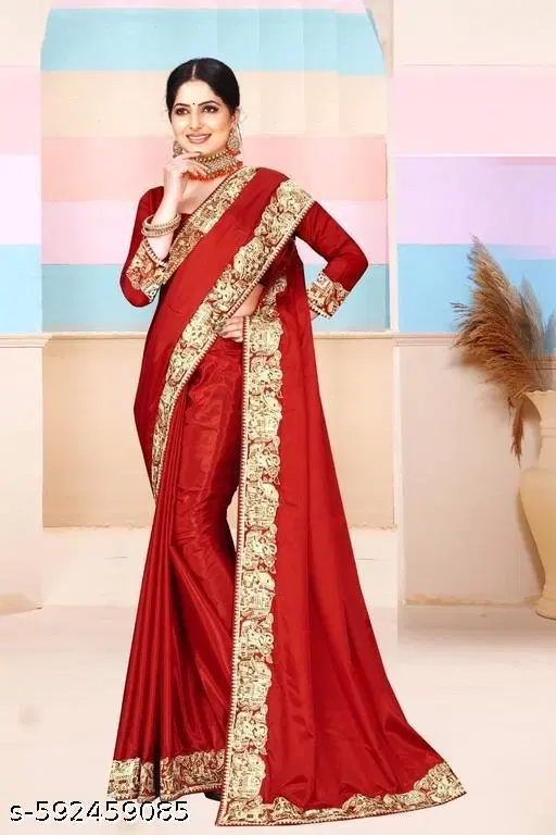 Chinnon Printed Saree For Women, Red