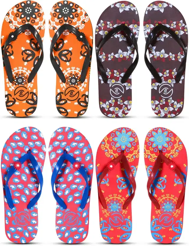 Flip Flops for Women, Pack of 4 (Multicolor, 5)