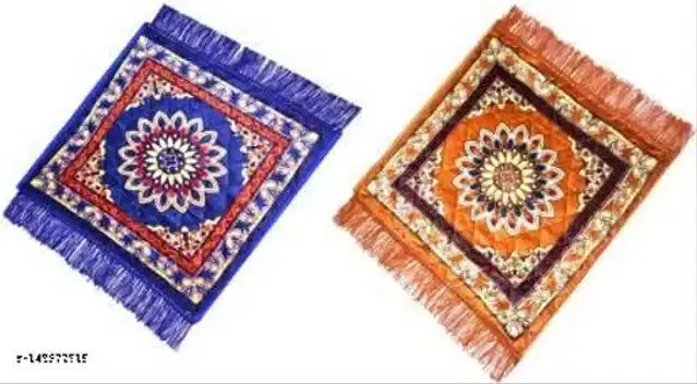 Velvet Pooja Mats for Home, Multicolor, Pack of 2