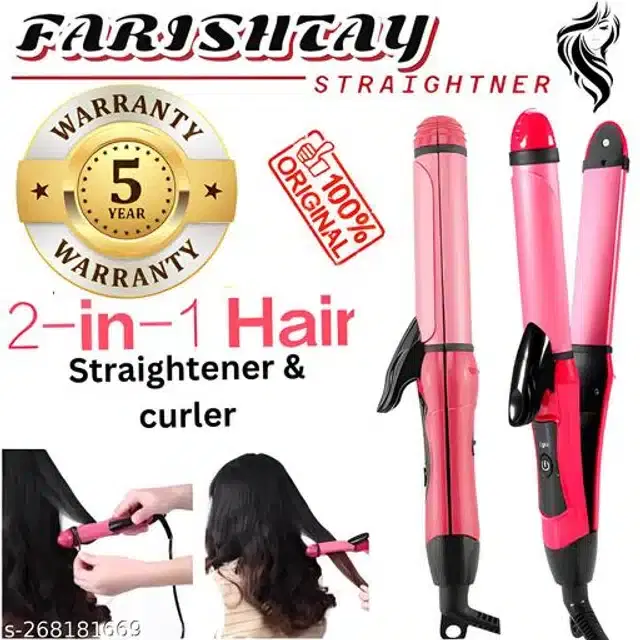 2 in 1 Hair Straightener & Roller, Pink, 100 W
