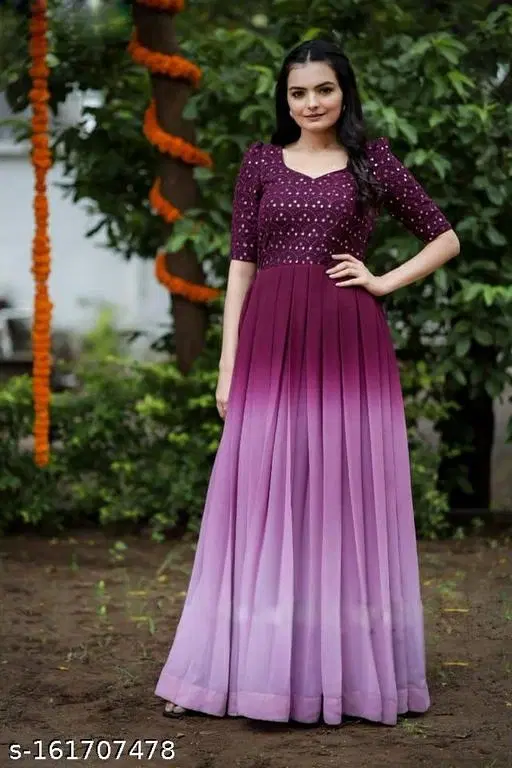 Embellished Maxi Gown for Women (Purple, XXL)