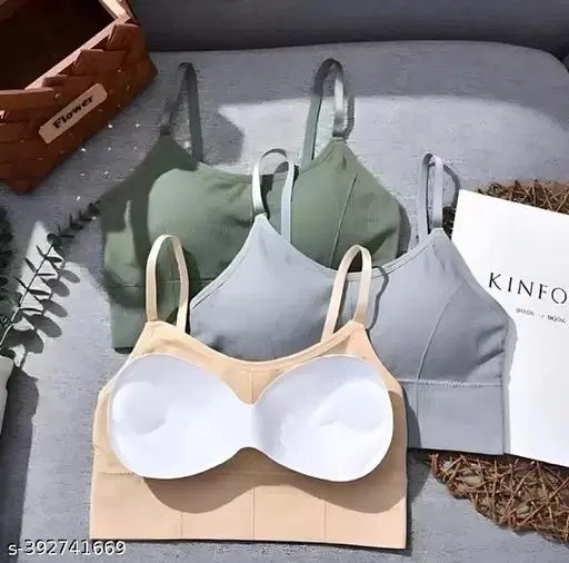 Cotton Sports Bra for Women, Multicolour, Pack of 3 (28D)