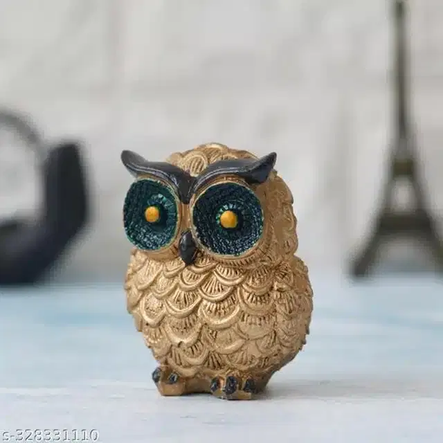 Resin Standing Owl Showpiece, Gold & Black