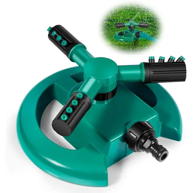 Plastic Automatic 360° Rotating Adjustable Garden Sprinkler, Green