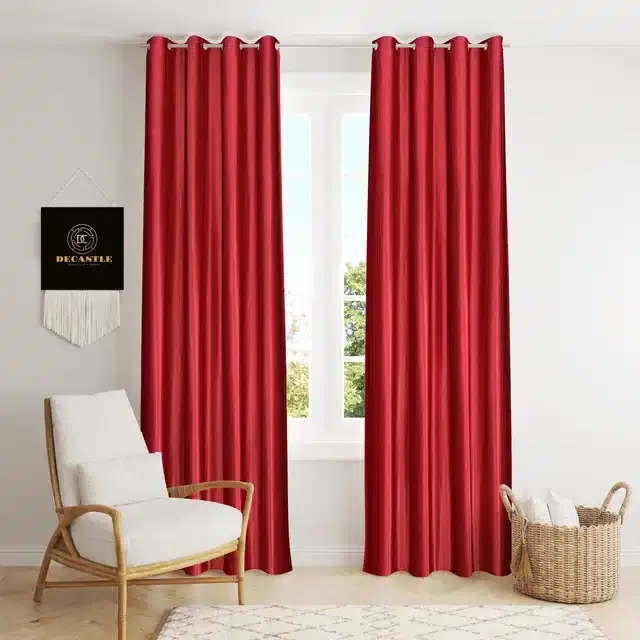 Polyester Curtains for Window & Door, Maroon, 5 feet, Pack of 2