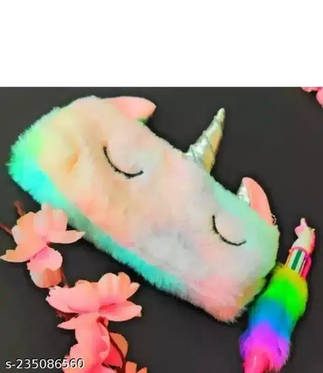 Unicorn Fur Pouch with 6 in 1 Pen, Multicolor, Set of 2