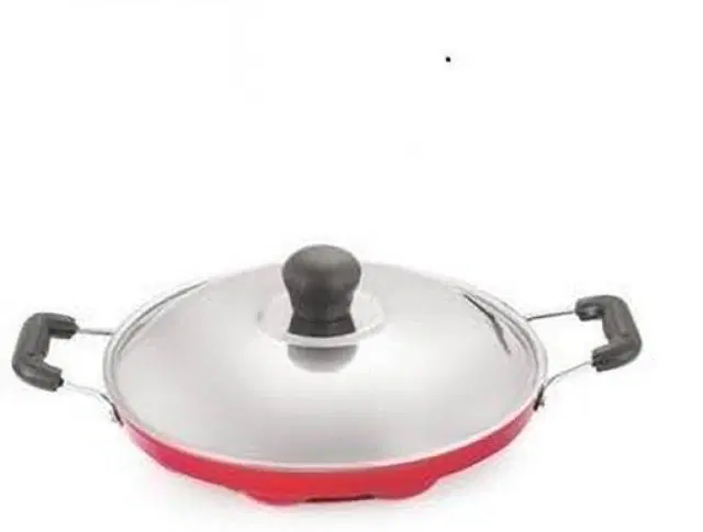ZODEX 12 Cavities Non Stick Appam Patra with Lid and Side Handle, Multicolor, 21 cm
