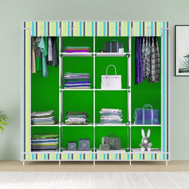 Plastic Printed Collapsible Wardrobe, Green