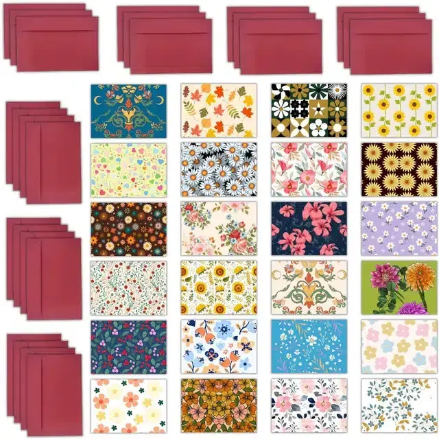 Designer Blank Greeting Cards with Envelope, Multicolor, Set of 24