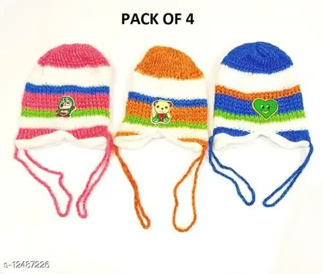Woolen Cap for Kids, Pack of 4 (Multicolor, 1-5 Years)
