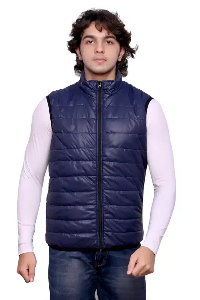 Fancy Half Sleeves Jacket for Men (Navy Blue, XL) (ALH-21)