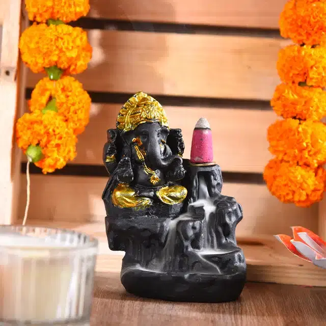 Lord Ganesha Fountain Diffuser, Black, 4 inches