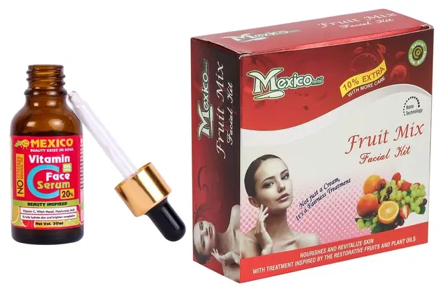 Maxico Herbs Fruit Mix Facial Kit with Vitamin C Serum (30 ml), Pack of 2