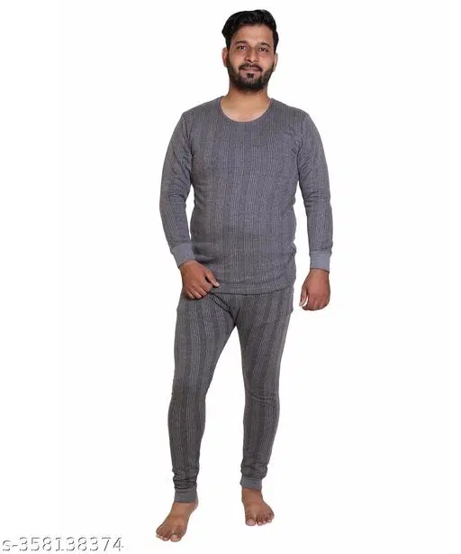 Woolen Thermal Clothing Set for Men (Grey, L)