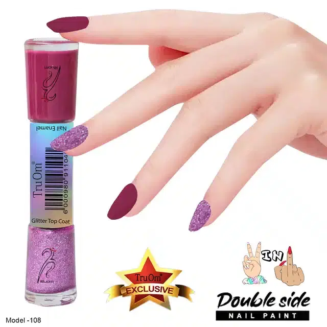 2 in 1 Glitter with Nail Polish, Magenta