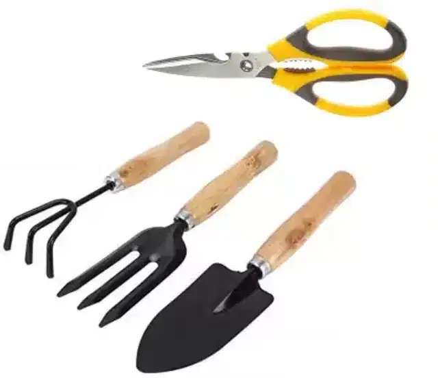Garden Small Trowel with Gardening Fork, 2 Pcs & Gardening Scissor, Multicolor, Set of 4