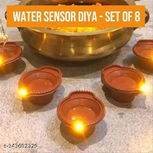 Water Sensored LED Diyas, Brown, Pack of 8