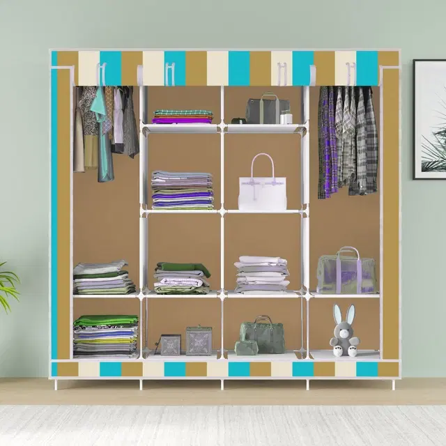 Plastic Printed Collapsible Wardrobe, Beige