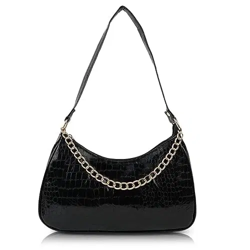 Golden Chain Arc Shaped Women Sling Bag, Black