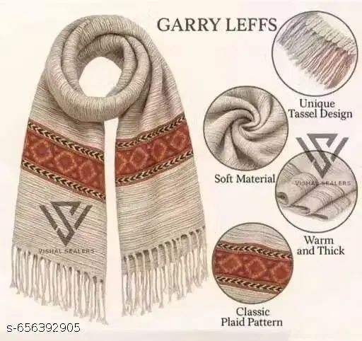 Woolen Muffler for Men (White, Free Size)