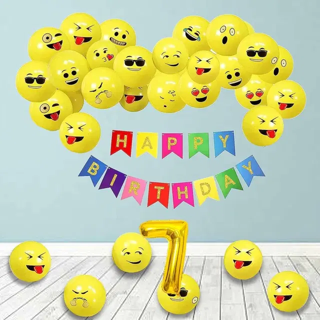 Emoji Theme 7th Birthday Decoration Kit (Yellow) Pcs Of 52 ,(Set Of 1)