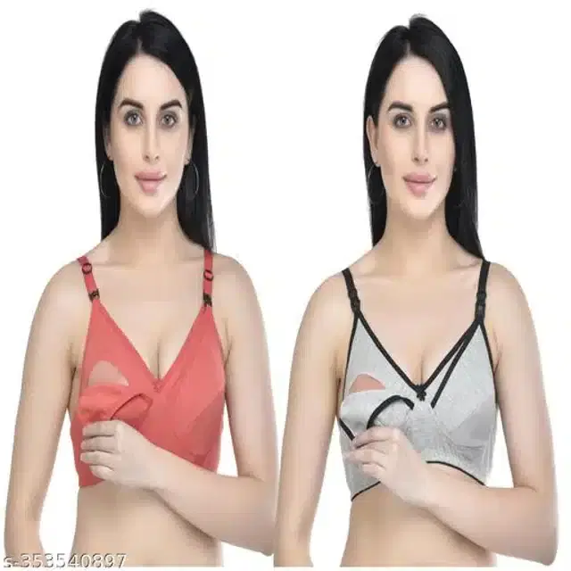 Polycotton Feeding Bra for Women, Pack of 2 (Assorted, XXL)