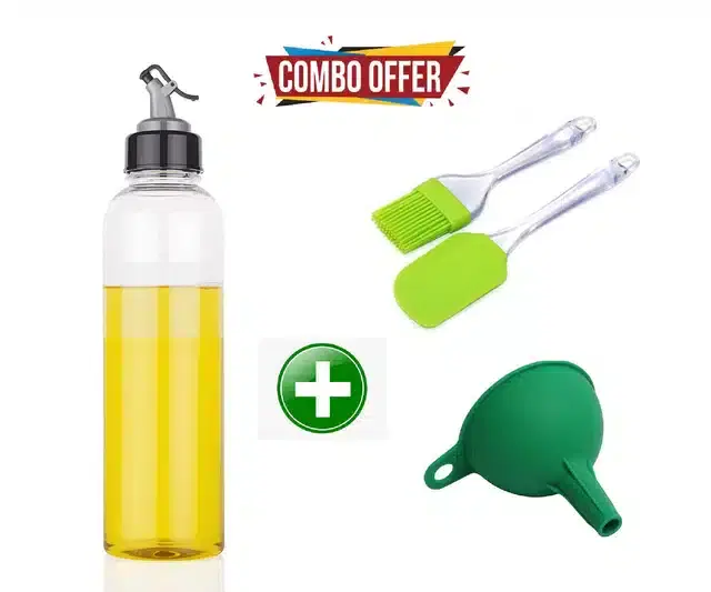 Plastic Oil Dispenser & Funnel with Oil Brush, Set of 4, 1000 ml