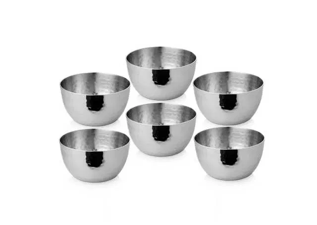 Urban Spoon Signature Hammered Stainless Steel Mini Bowl, Pack Of 6, 200 ml, VIH-5