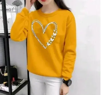 Round Neck Printed Sweatshirt for Women (Yellow, S)