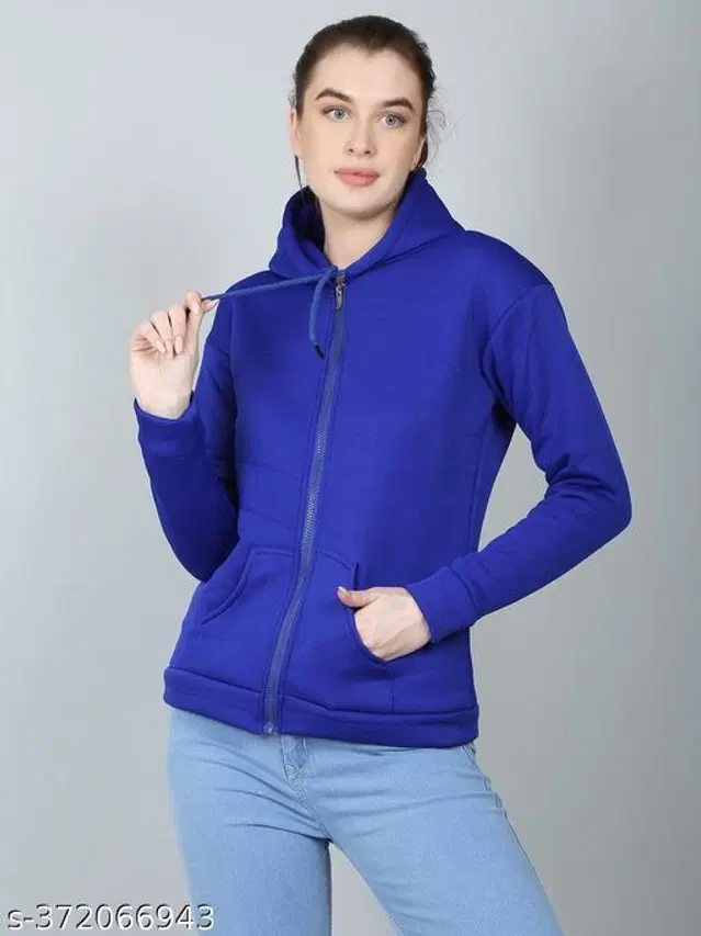 Fleece Hooded Sweater for Women (Blue, S)