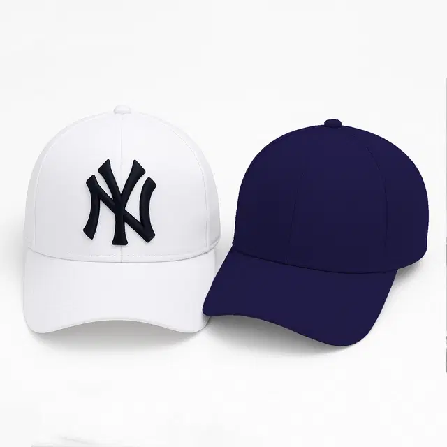 Printed Caps for Men, Pack of 2, Blue & White (Free Size)