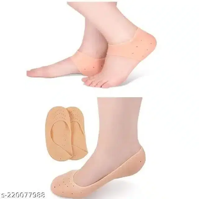 Moisturizing Silicon Gel Socks with Foot Pad, Beige, Set of 2