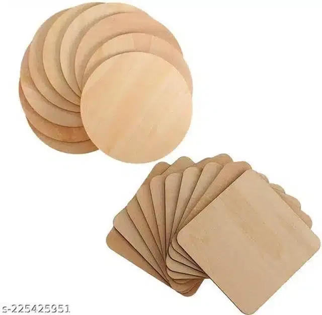 12 Pcs Round Shape Coaster and 12 Pcs Square Shape Coasters, Beige, Set of 2