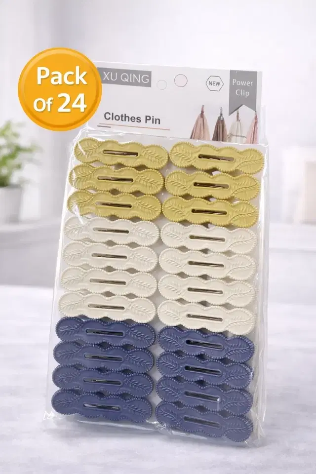 Strong Grip Plastic Clothesc pins Set 24-Piece  Laundry Clips for Clothes Drying – Non-Slip, Durable, Multi-Color Pegs